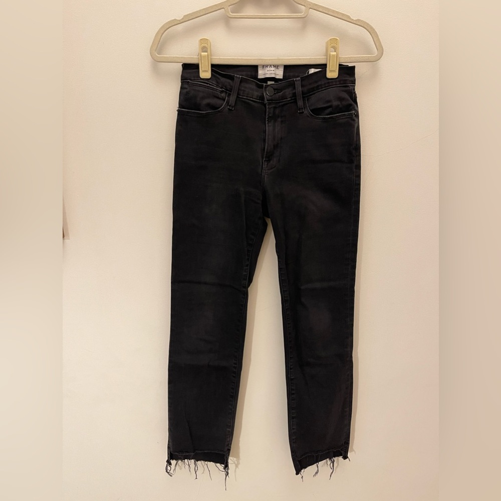 FRAME Le High Straight Jean, Black, Size 27